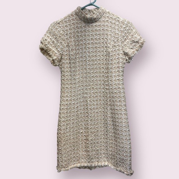 Forever 21 Contemporary Cream White And Gold Short Sleeve Dress Size Small - Picture 3 of 8